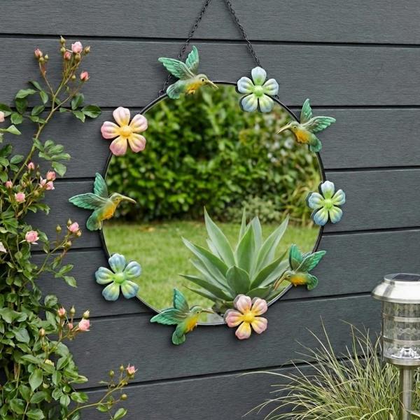 Garden Greatness Hanging Floral Hummingbird Garden Mirror