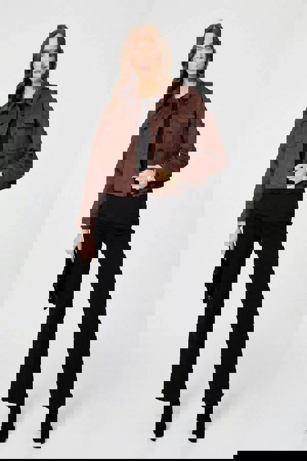 Brown | Faux Suede Cropped Boxy Jacket