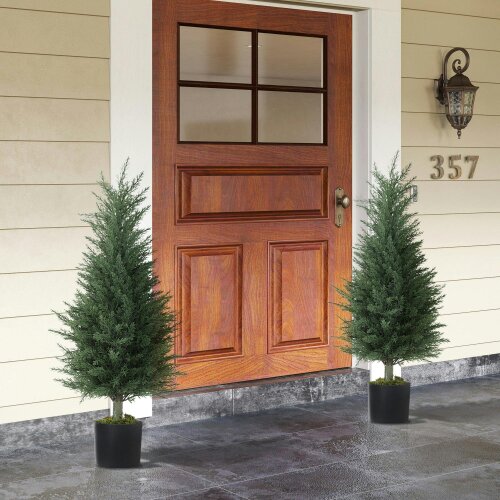 Wyld Haus Lusa Set Of 2 Outdoor Artificial Cypress Trees H8 90cm With UV Resistant Finish