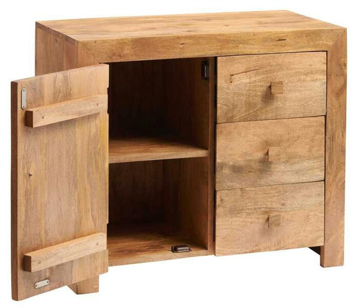 Wyld Haus Manila Light Mango Wood 3 Drawer Sideboard 1 Door
