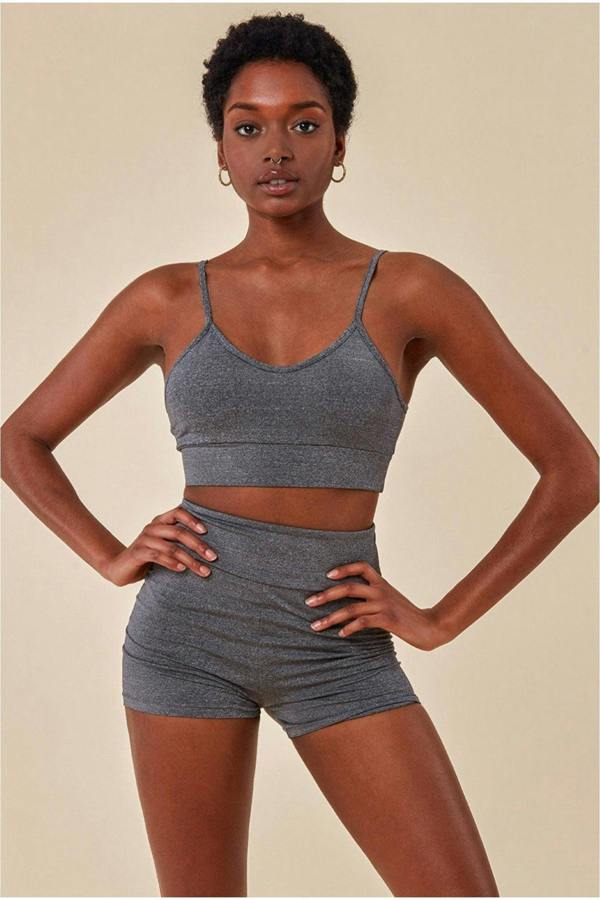 Cropped Bralette & Cycle Short Set - Grey TS8