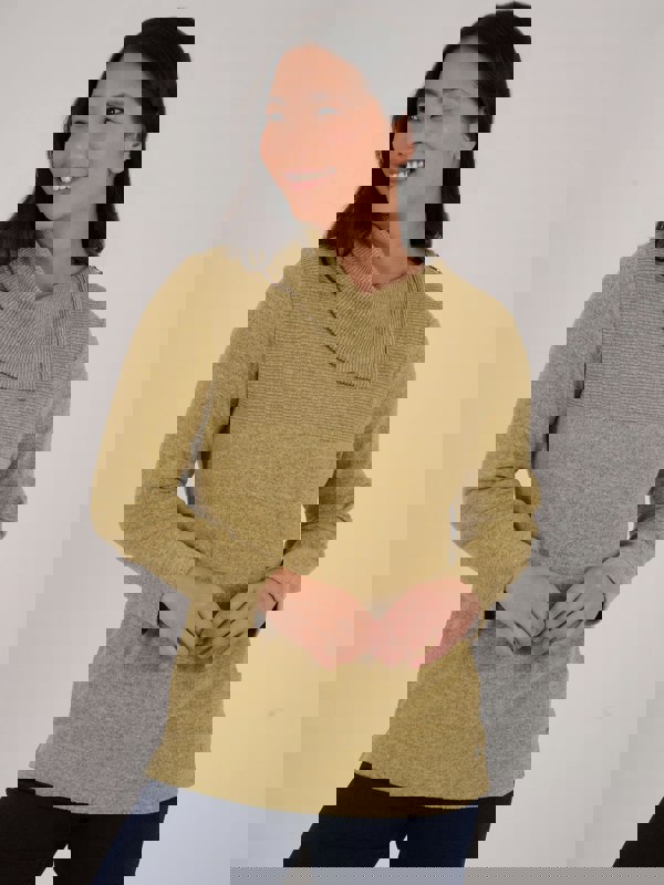 PennyPlain Zip Cowl Neck Rib Top - Pear