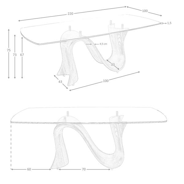 Angel Cerdá Barrel-shaped oval dining table in tempered glass and walnut 1197