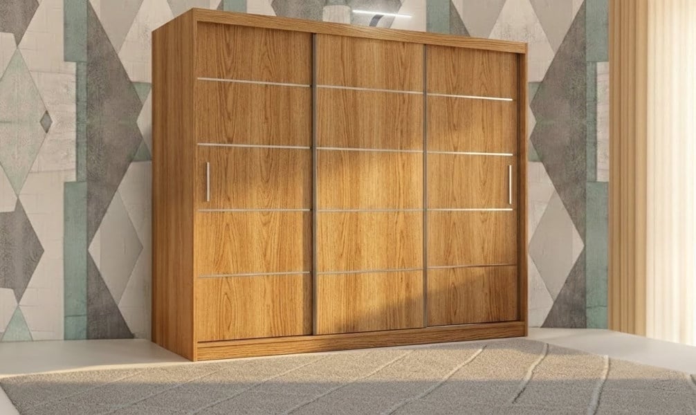 RAC3 Stylish Bedroom Sliding Wardrobe with LED Light -  comes in White/Grey/Black/Oak and Width 120cm/150cm/180cm/203cm/250cm (Black, 120cm)