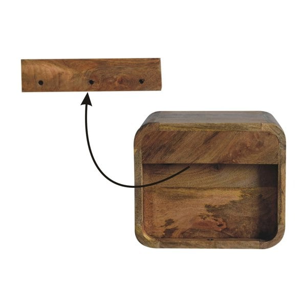 Artisan Furniture Solid Wood Extra Mini Wall Mounted Curved Oak-ish Bedside with Open Slot