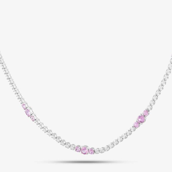 T. H. Baker 18ct White Gold 2.75ct Pink Sapphire & 0.60ct Brilliant Cut Diamond Half Tennis Necklace HSN1062(PS)