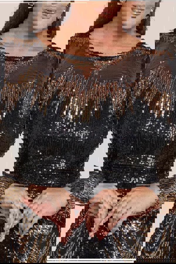 Long Sleeve Aztec Sequin Maxi Dress - Gold DR3490PLUS