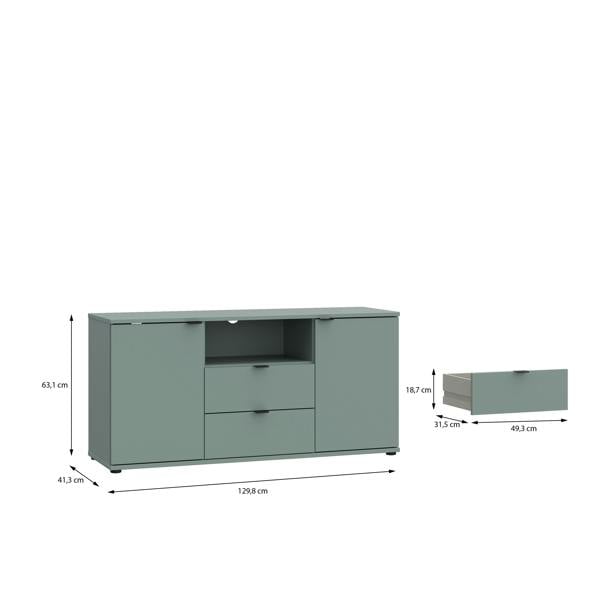 Furniture To Go Ganymede TV Unit with Open Shelf, Drawer & 2 Doors in Sage Green