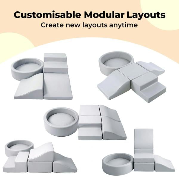 Dekko Soft Play Set 5Pc PU Leather Foam Blocks Baby Climbing Sliding Indoor Grey