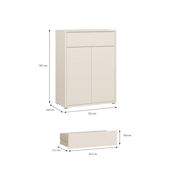 Furniture To Go Alice Springs Shoe Cabinet with 2 Doors Push-to-Open & 1 Drawer Push-to-Open in Sand