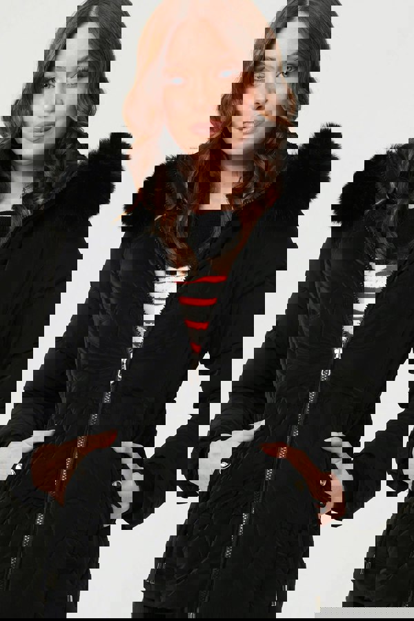 Black | Faux Fur Trim Hooded Zip-Up Jacket
