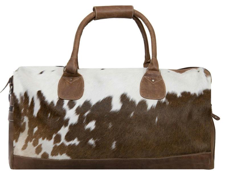 Infinity Leather Deluxe Leather Holdall  Bag Genuine Cowhide & Cow Fur Weekend Duffel Travel
