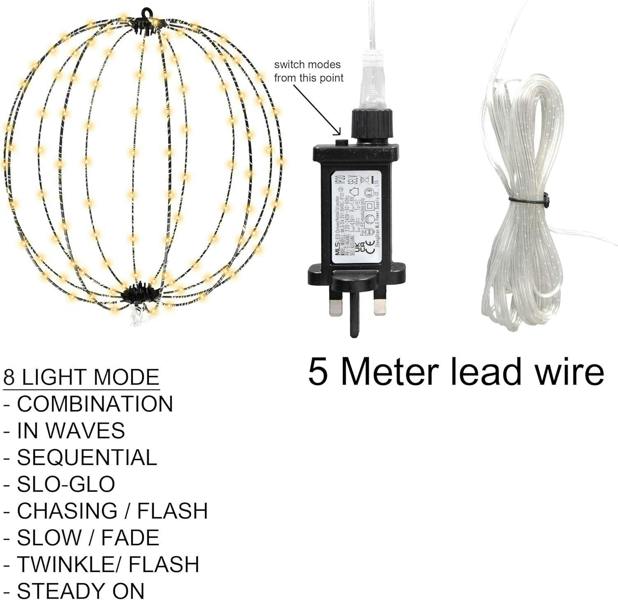 Warm White LED Foldable 3D Christmas Sphere Lights in Sizes 40cm, 50cm and 60cm image 6