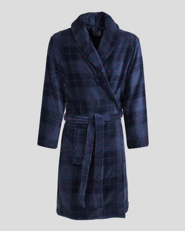 Steel & Jelly Men’s Canary Navy & Red Check Supersoft Fleece Dressing Gown