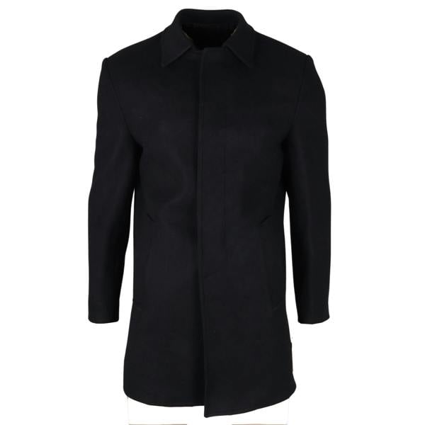 Infinity Leather Men's Wool Blend Classic Collar Black Overcoat