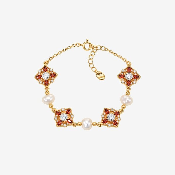 Uchi & Soto Kinmokusei Solid 925 Silver with 18K Gold Vermeil and Pearl Bracelet