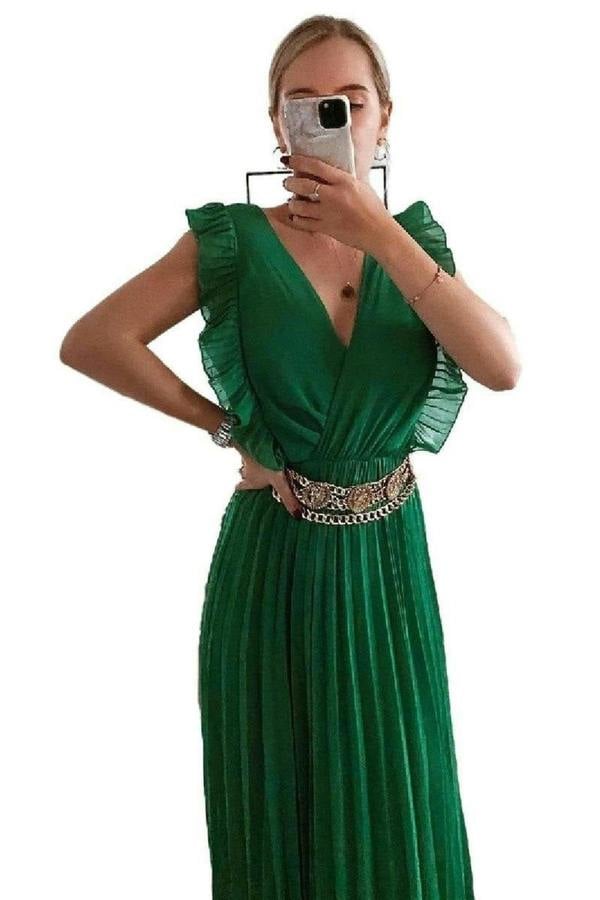 Bryanna Pleated Maxi Dress - Green