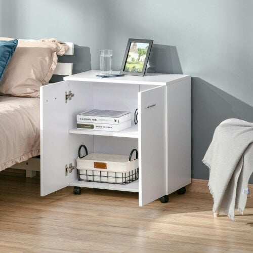 HOMCOM Mobile Sideboard Cabinet with 2 Doors and Internal Shelf, White