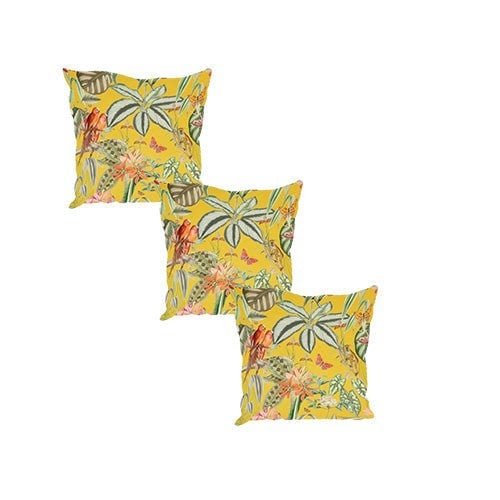 ISTOOLS Premium Zen Floral Footstool Ottoman – Yellow Bird Print Pouffe Footrest for Living Room Decor