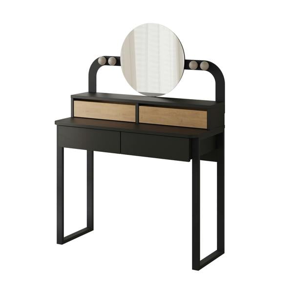 Decortie Lora Dressing Table 4-Led Lights Make-up Table Mirror 96x132cm 2-Drawer Soft-Close Storage Bedroom,Backstage