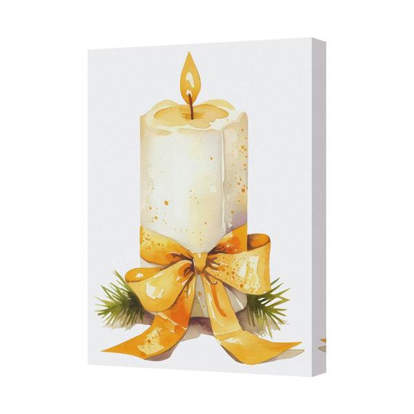 Benjamin Tate Design Candle Canvas Print With Golden Ribbon Bow Holiday Decor