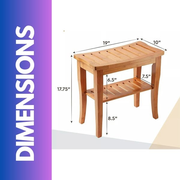 BMBO 2 Tier Wooden Side Table Shower Stool Natural Brown