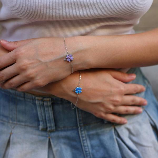 Spero London Purple Opal Clover Sterling Silver Bracelet