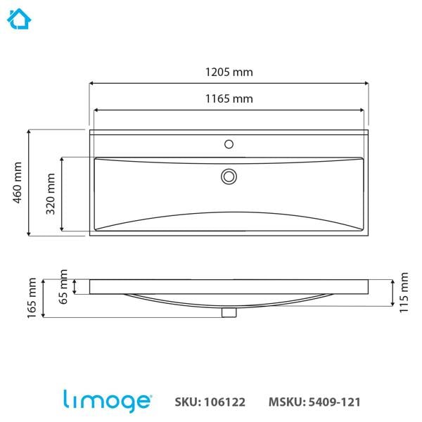 5409 ceramic 120.5cm thick edge inset basin with scooped full bowl