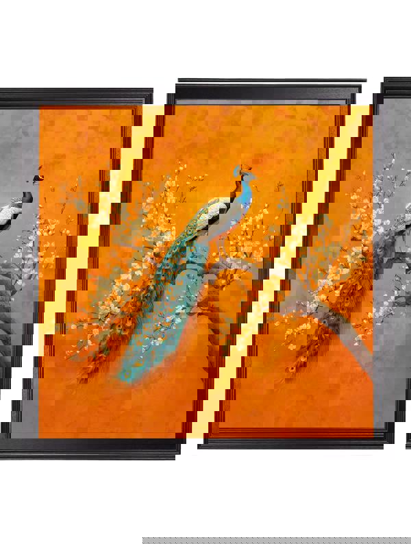 Exceptional Art Peacocks In Saffron Garden - Black Hurstwood square frame