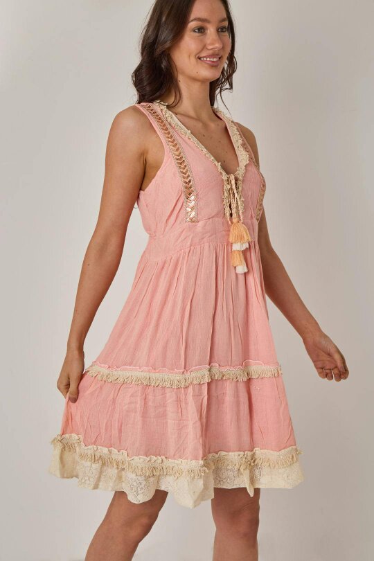 Elaina Fashion Boho Tiered Tassel Detail Dress