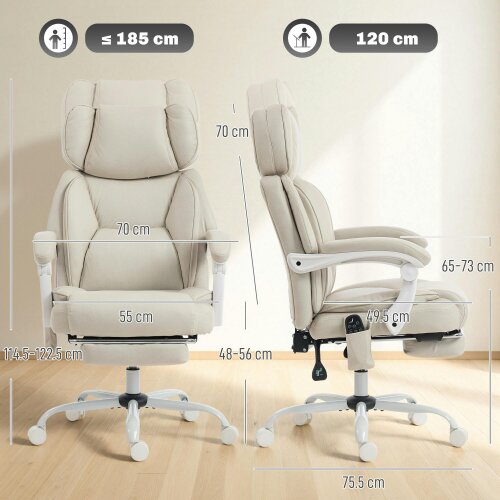 HOMCOM Office Chair with Massage, Heat, Adjustable Headrest, Cream