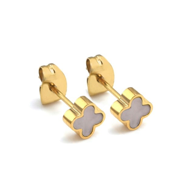 Say It With Rose Quartz Crystal Clover Earrings - Yellow Gold Plated