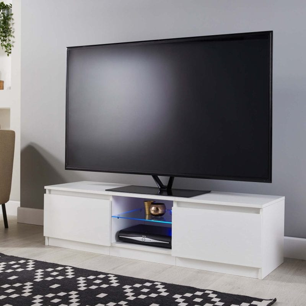 MMT Furniture Designs Modern TV Stand Cabinet Black 140cm Matt Gloss Suitable for 42-65 Inch TV's