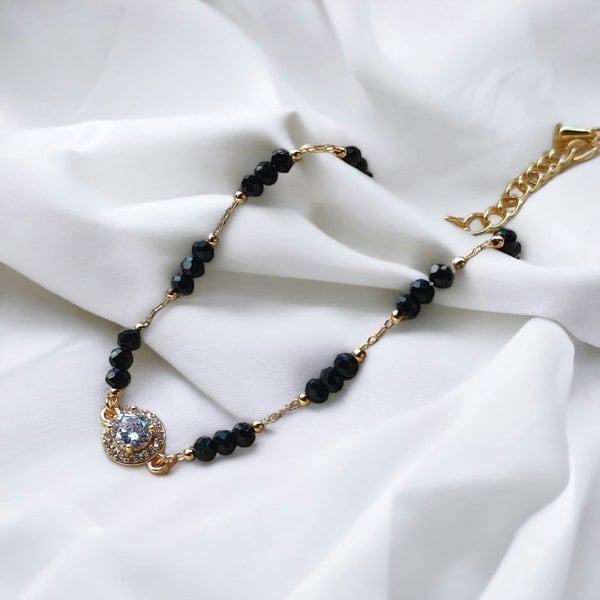 The Colourful Aura Asian Black Bead Round Zircon Nazar Mangalsutra Indian Bracelet