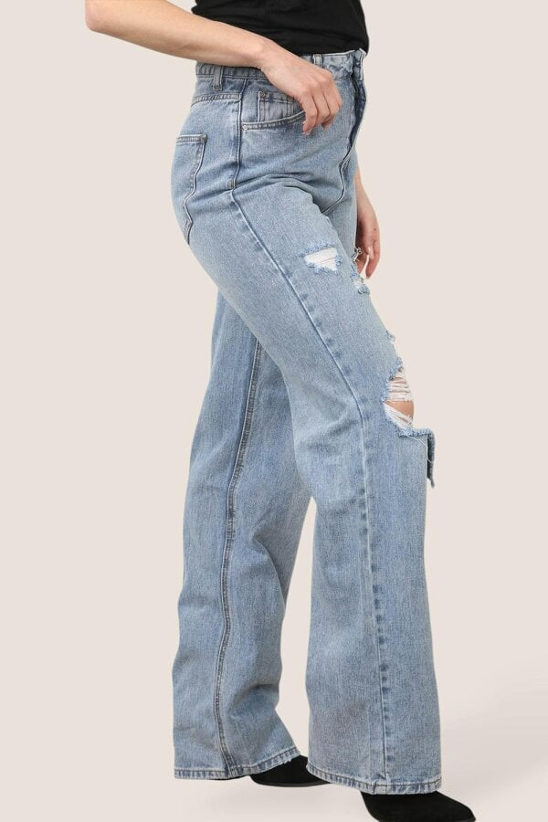 Elaina Fashion High Rise Distressed Boyfriend Jeans – Vintage Wash | Relaxed Fit Denim - Blue
