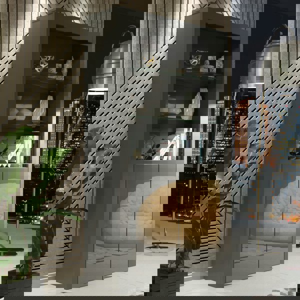 Mex Furniture Tall Display Cabinet 170cm Oak Matt Body and White Gloss Doors – Modern Open Shelving Unit (Copy) (Copy)