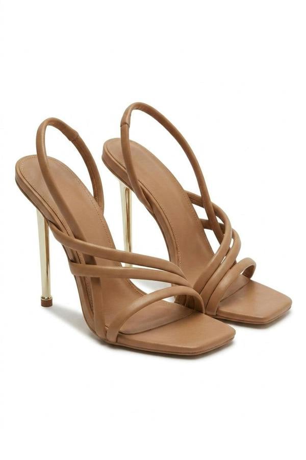 Lucinda Faux Leather Strappy High Heels - Mocha_wb