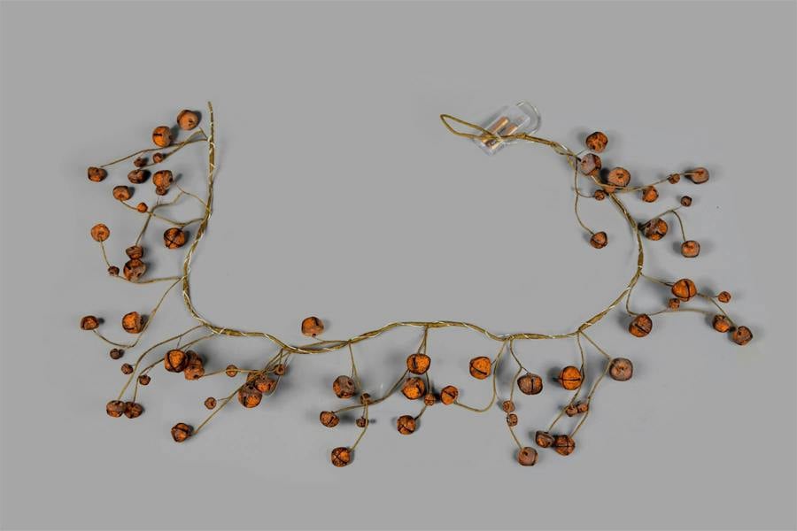 15cm Pre-Lit Hanging Garland Decoration Rustic Bells with 20 Warm White LEDs image 1