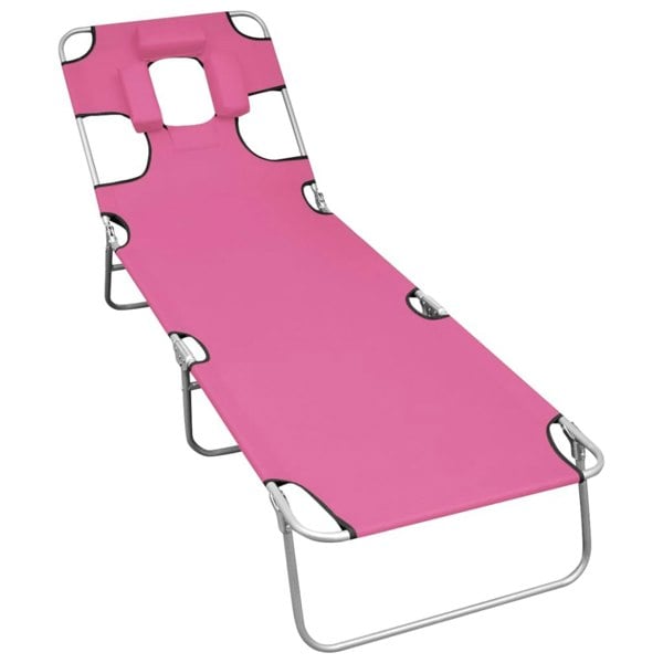 Berkfield Folding Sun Lounger with Head Cushion Steel Magento Pink