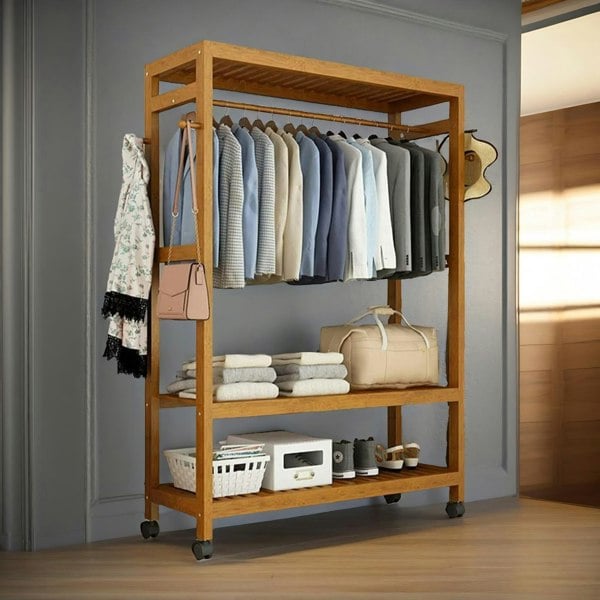 Rafaelo Mobilia Bamboo 4-in-1 Open Wardrobe With Shoe Rack