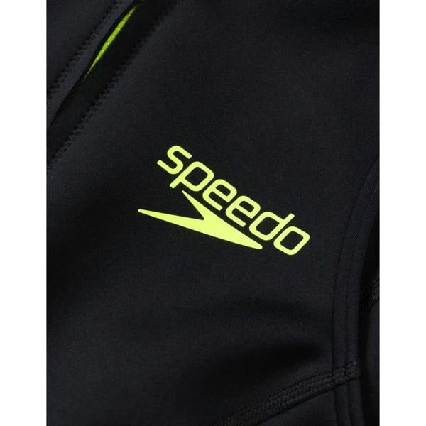 Black Speedo sleeveless thermal swimsuit with yellow logo