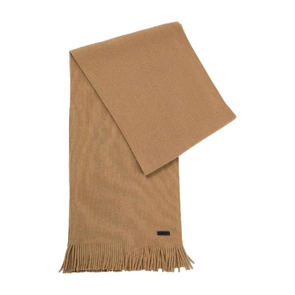 Boss Albas Logo Virgin Wool Scarf - Beige - 