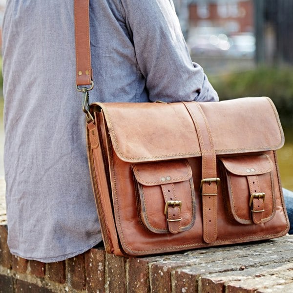 Paper High Personalised Brown Leather Satchel Bag