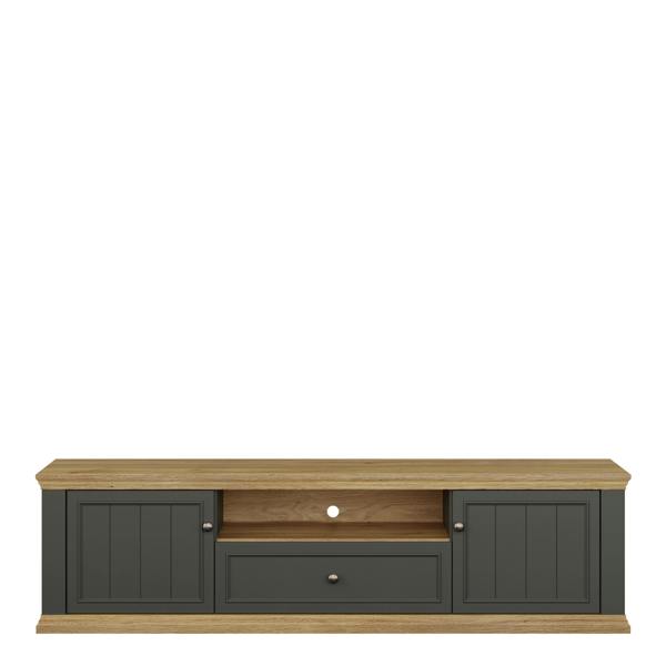 Furniture To Go Pontypool Wide TV Unit with 2 Doors, Drawer & Open Shelf in Grey and Mauvella Oak