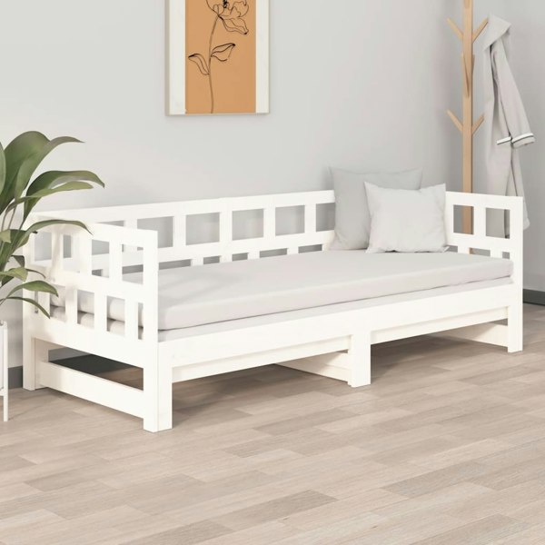 Berkfield Pull-out Day Bed White Solid Wood Pine 2x(90x190) cm