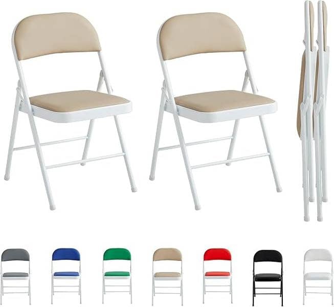 Set of 2 Folding Metal Dining Chairs with Padded Seats