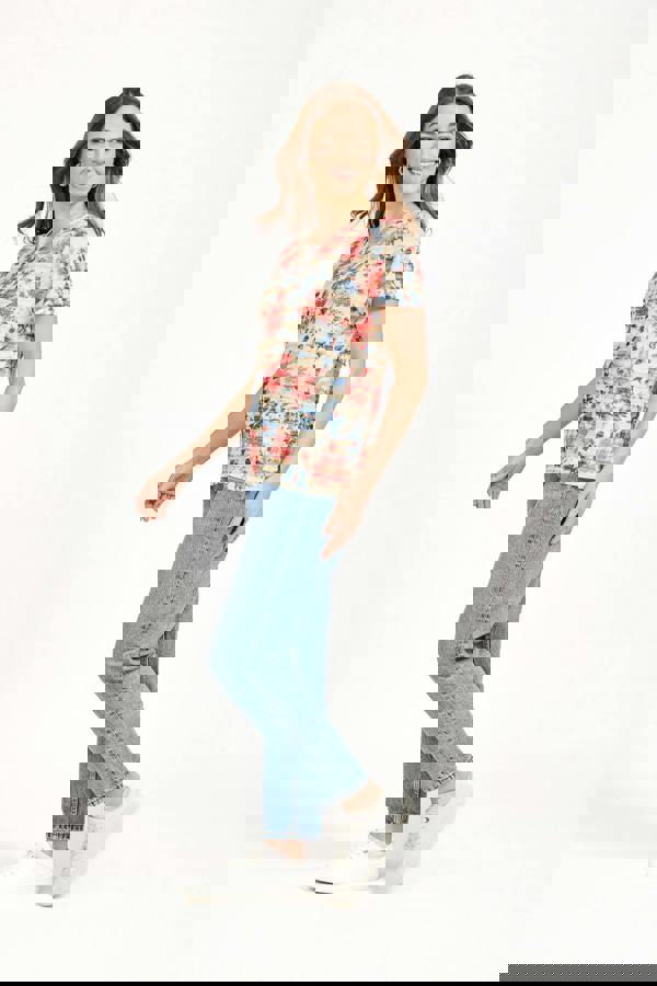 Mudflower Floral Stripe Print Embellished Top