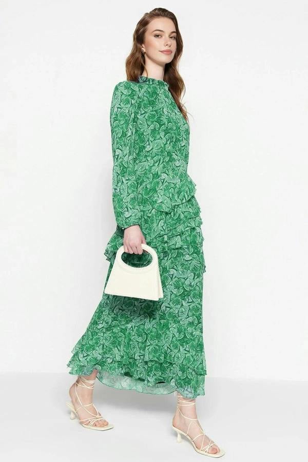 WOVCOR Ruffled Lined Woven Chiffon Dress