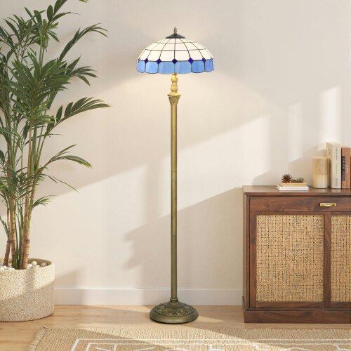 Wyld Haus Luel Metal And Glass Bronze And Blue Tiffany Style Floor Lamp With Handcrafted Shade