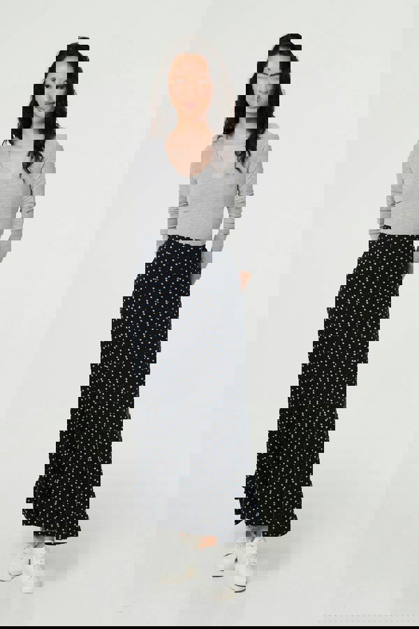 Navy | Polka Dot Print High Waist Maxi Skirt
